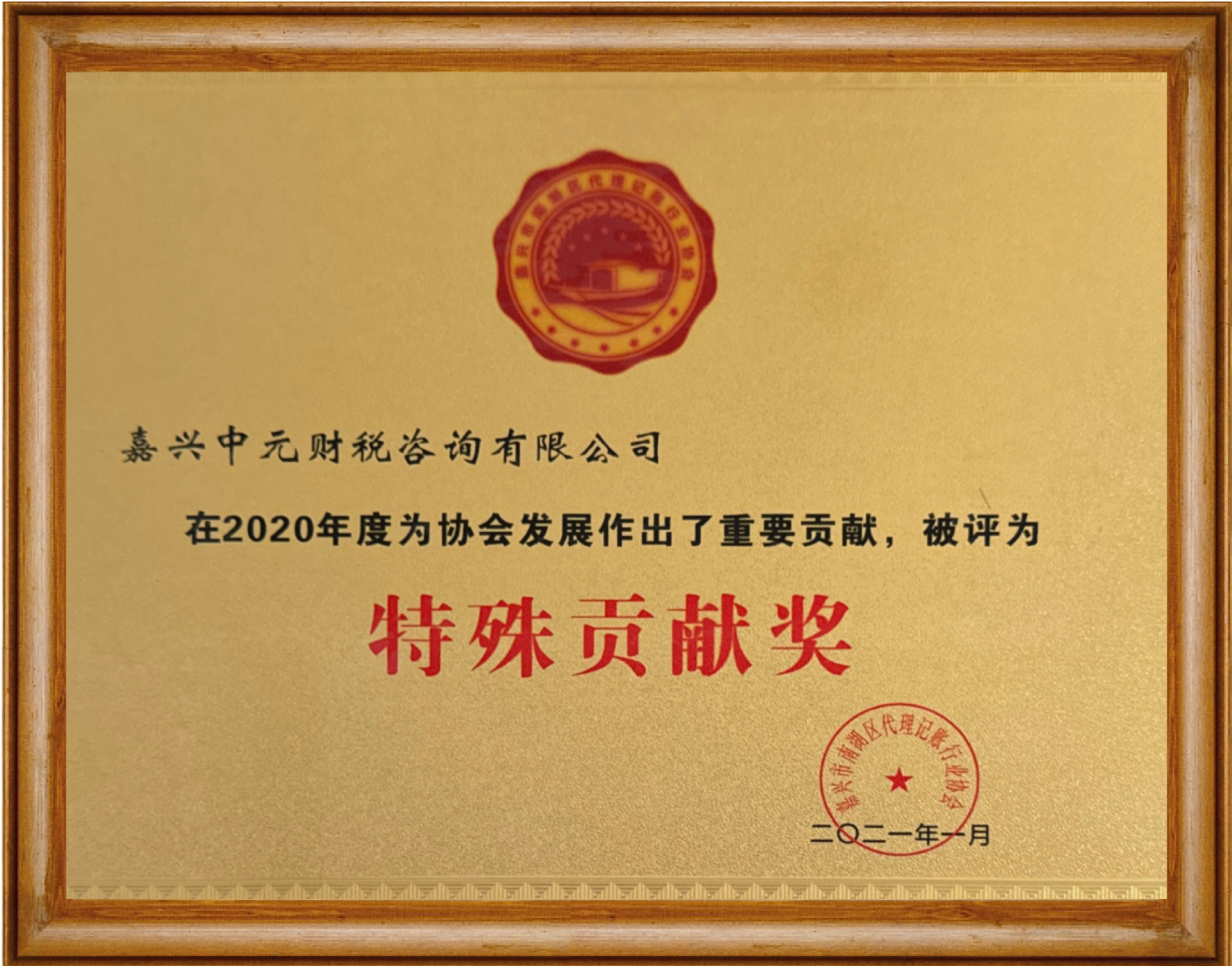 嘉兴市南湖区代理记账协会特殊贡献单位